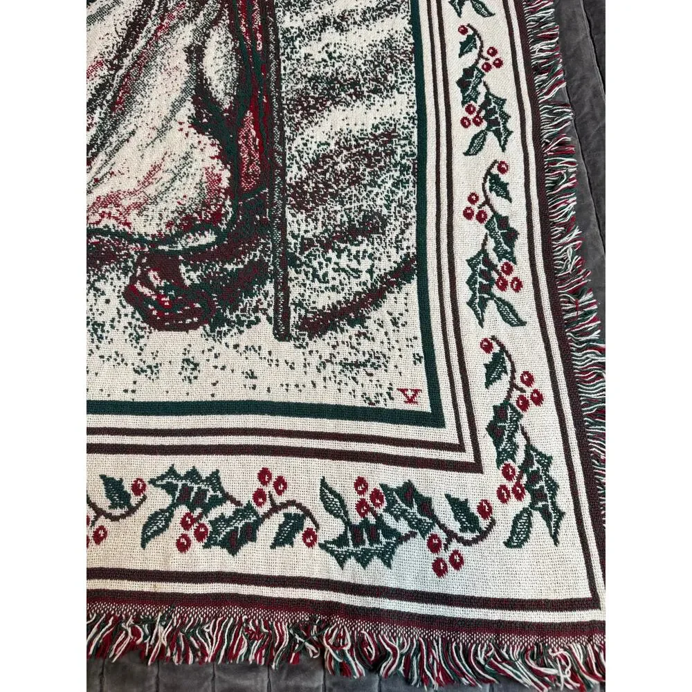 Chatham Christmas Santa Holiday Jacquard Woven Cotten Tapestry Throw Blanket VTG